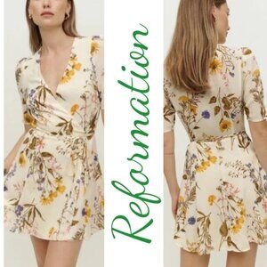 REFORMATION LUCKY FROLIC DRESS FLORAL MINI GEORGETTE WRAP, SIZE LARGE